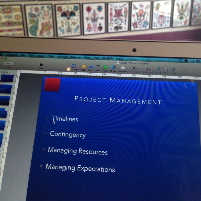 My mobile office, in a tattoo parlor, moments before I got one.